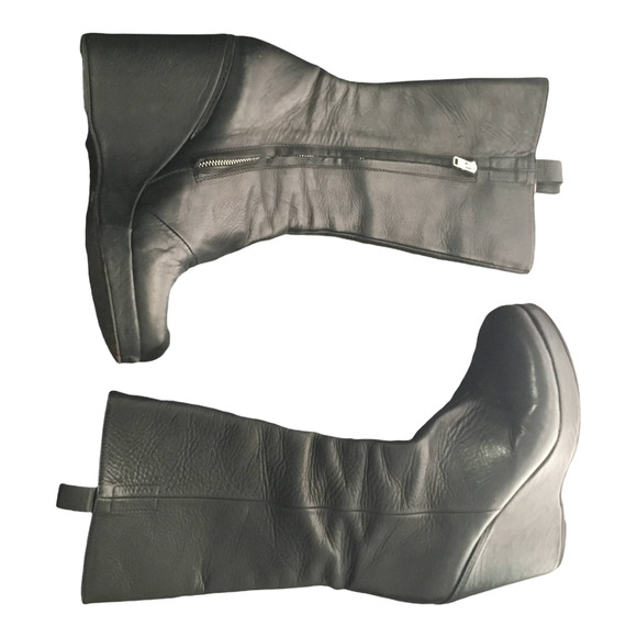 Damir Doma Women's Platform High Wedge Heel Leather Boots Size 38 Black - Picture 1 of 11